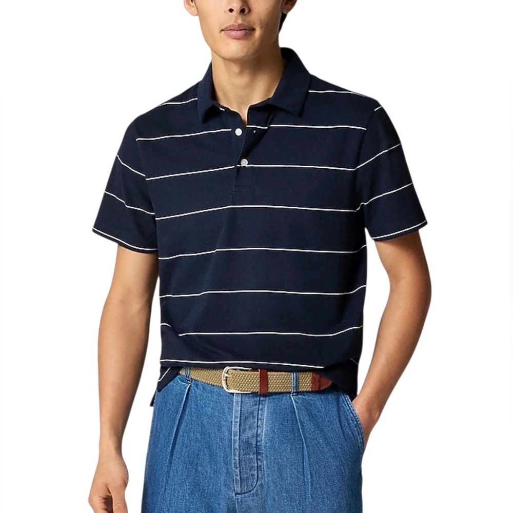 J. Crew Men’s Stripe Sueded Jersey Knit Pocket Polo Shirt NWT S Blue